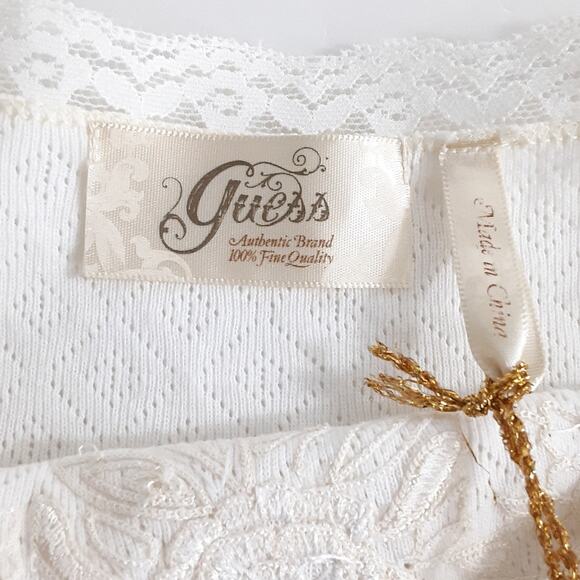 Vintage Guess Y2K Beaded Camisole Cream Sheer Lace Womens S Bohemian Cowgirl - Picture 5 of 9